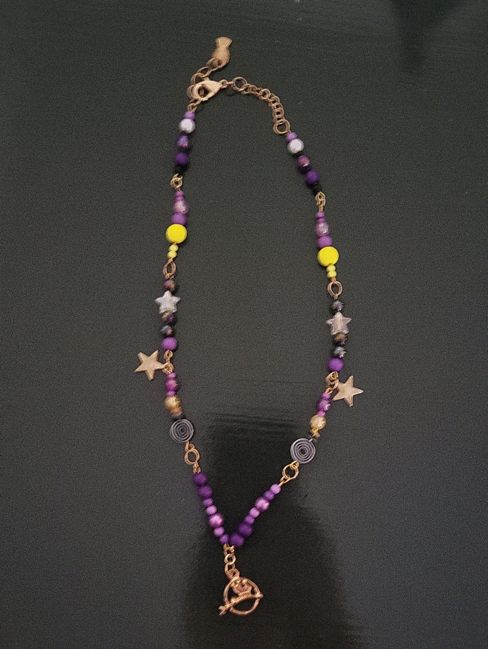 Handmade Purple Beaded Star Charm Necklace - Unbranded